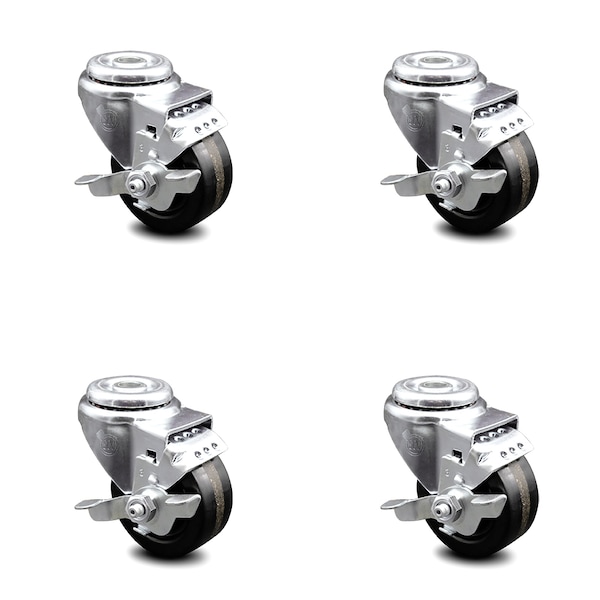 Service Caster 3.5 Inch Phenolic Wheel Swivel Bolt Hole Caster Set with Brake SCC-BH20S3514-PHS-TLB-4 - main
